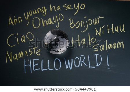 glass globe with many language of Hello