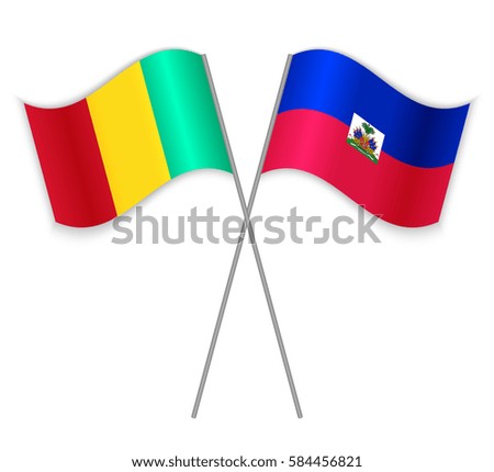 Guinean and Haitian crossed flags. Guinea combined with Haiti isolated on white. Language learning, international business or travel concept.