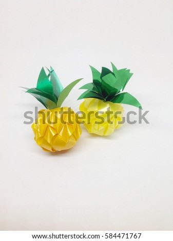 Pineapple handmade from ribbon on white background from thailand