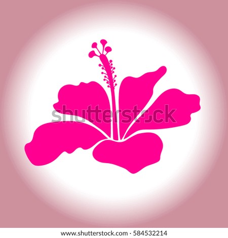 Icon of tropical hibiscus flower, dense jungle. Hand painted. Sketch in neutral and magenta colors with tropic summertime motif may be used for design, wrapping paper, textile.