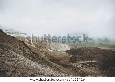 Foggy Mountains and clouds Landscape Travel aerial view serene scenery wild nature calm atmospheric scene