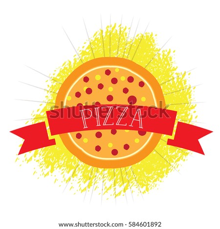 Isolated pizza with a ribbon with text, Vector illustration