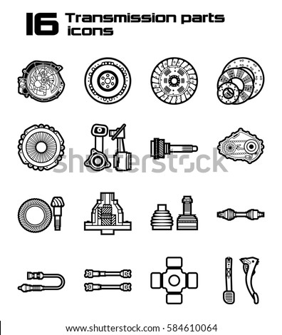 Set of sixteen transmission parts icons