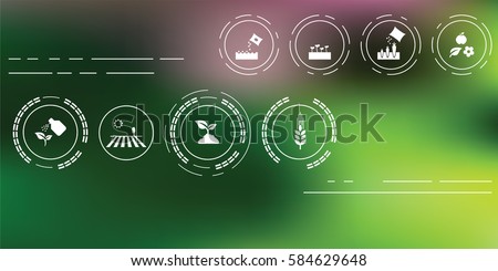 vector illustration of agriculture icons for farming and gardening concepts on abstract blurry background Royalty-Free Stock Photo #584629648