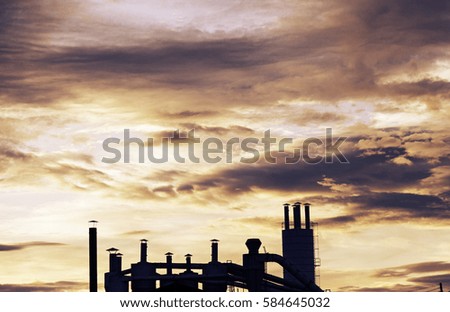 Factory landscape with sky, construction and industrial architecture