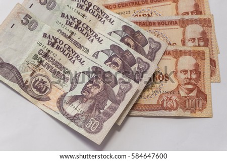 bolivianos bank note. Bolivianos is the national currency of Bolivia