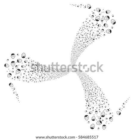 Face fireworks swirl rotation. Vector illustration style is flat gray iconic symbols on a white background. Object whirlpool created from random pictograms.