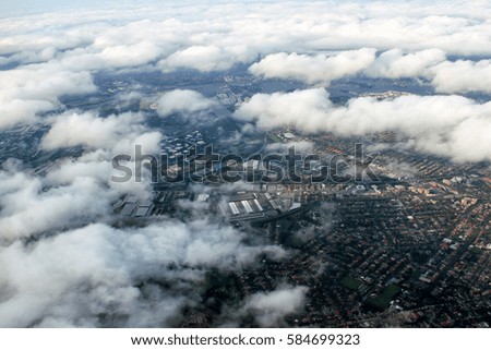 Aerial view of Sydney, Australia, photo taken just before landing to Sydney airport.View from above the clouds.
