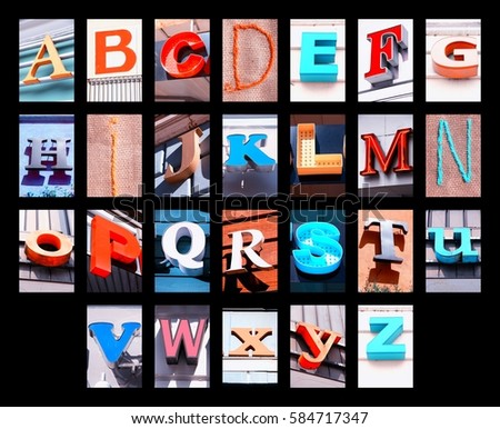 Letter set - city sign alphabet. Colorful font.