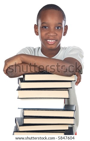 Adorable child studying a over white background