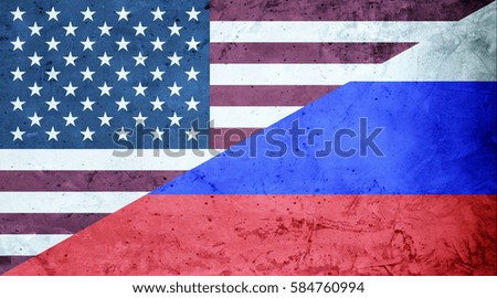 American flag and Russian flag cement texture