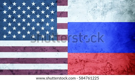 American flag and Russian flag cement texture