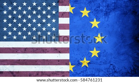 American flag and EU flag cement texture