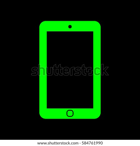 Smartphone icon. Phone icon. Vector. Green icon on black background. Isolated.