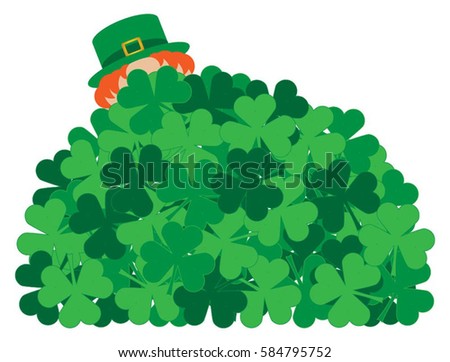 Leprechaun Buried in Shamrocks, St. Patrick's Day Vector