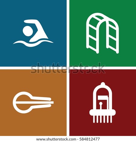 stroke icons set. Set of 4 stroke filled icons such as playground ladder, musical instrument
