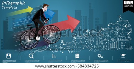 Businessman Cycling to success  modern Idea and Concept Vector illustration Infographic template with  Lined pattern,graph,arrow,icon.
