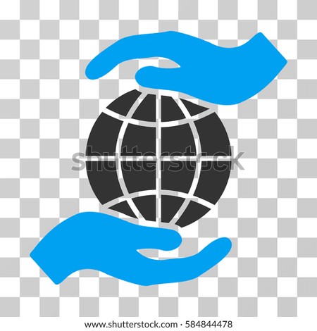 Global Insurance vector icon. Illustration style is flat iconic bicolor blue and gray symbol on a transparent background.