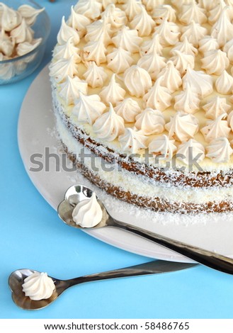 Oranges mousse cake with marshmallows