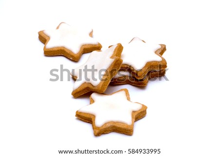 Christmas gingerbread star cookie stack isolated on white background