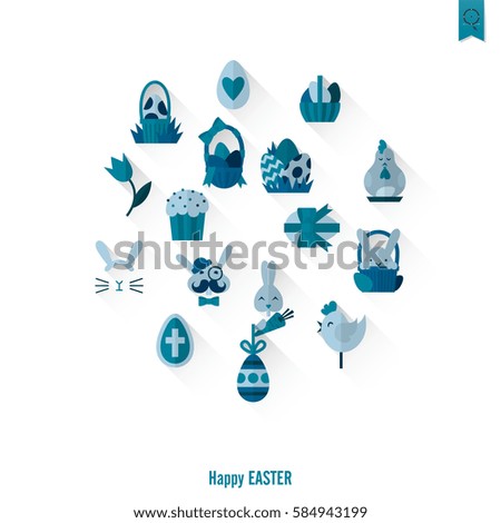 Celebration Easter Icons. Vector. Clean Work Minimum Points