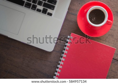 Hot espresso on working table, stock photo