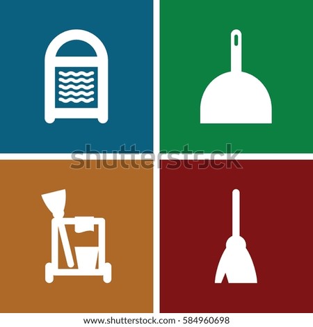 cleaner icons set. Set of 4 cleaner filled icons such as cleaning tools, broom, dustpan