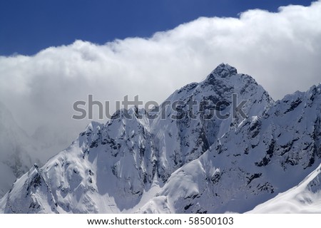 Caucasus Mountains in cloud. Dombay.
