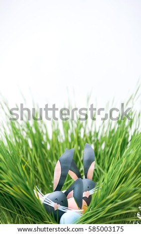Cute creative photo with easter eggs, some eggs as the Easter Bunny