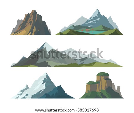 Mountain vector illustration landscape mature silhouette element outdoor icon snow ice tops and decorative isolated camping travel climbing or hiking mountainous geology Royalty-Free Stock Photo #585017698