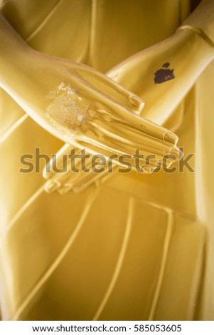 Peace concept, Golden Buddha sculpture hand