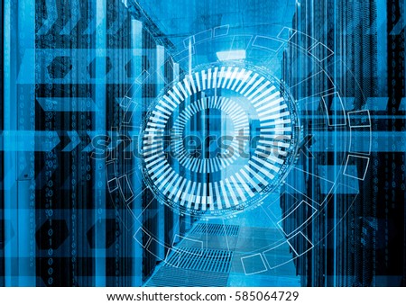 abstract futuristic background on close up modern interior of server room, Super Computer, Data ce