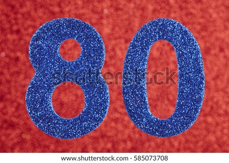 Number eighty blue color over a red background. Anniversary. Horizontal