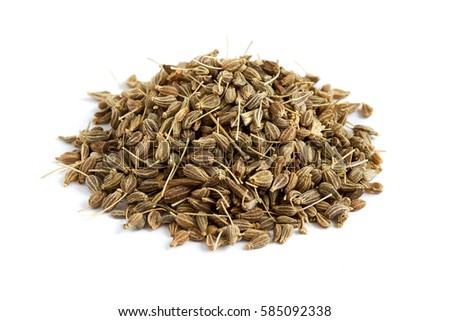 Pile of of dried anise seed (aniseed) isolated on white background Royalty-Free Stock Photo #585092338