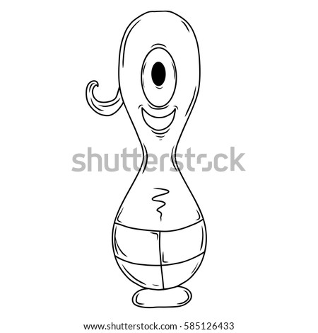 Cartoon illustration of a  funny, crazy alien or monster.  Original illustration. Could be used for coloring book.