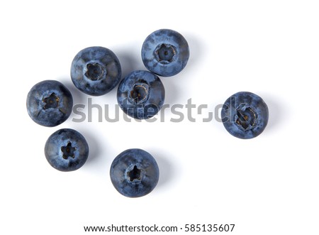 Top view of fresh blueberries isolated on white background. Royalty-Free Stock Photo #585135607