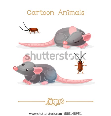 vector pic series Cartoon Animals. Amusing Animals. Rat and cockroach. Clip art isolated on transparent background. EPS10 without mesh