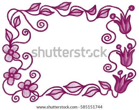 Hand drawn violet flower frame, isolated illustration painted by pencil