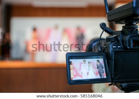 camera show viewfinder image catch motion in wedding ceremony, catch feeling, stopped motion in best memorial day concept. Video Cinema From dslr camera. video  cinema production.