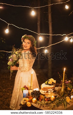 wedding love story. night photo in the forest