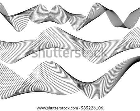 Design elements. Wave of many gray lines. Abstract wavy stripes on white background isolated. Creative line art. Vector illustration EPS 10. Colourful shiny waves with lines created using Blend Tool. 