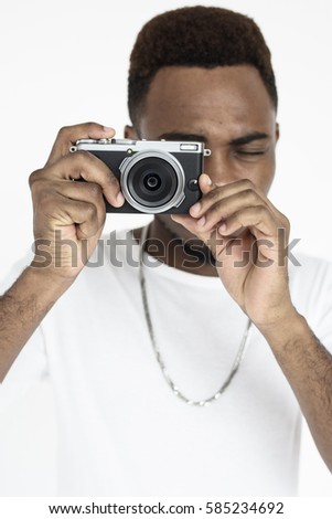 Black guy taking a photograph
