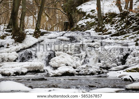 The Selke Valley waterfall in Winter, Germany