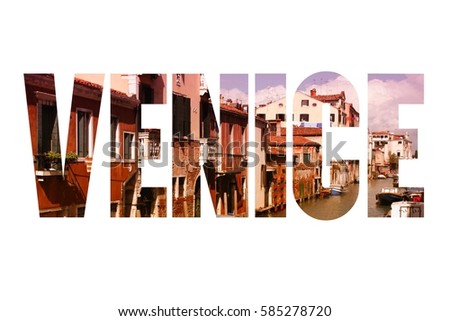 Venice text word sign - Italy city name silhouette postcard.