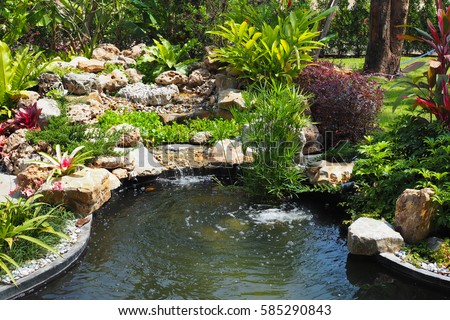 Beautiful garden and small Waterfall in garden