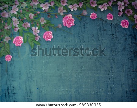 Writing abstract background with floral beautiful bouquet