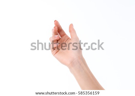 female hand stretched up isolated on white background