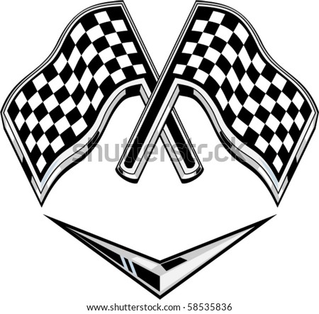 vector illustration of two metallic racing checkered flag crossed with chevron