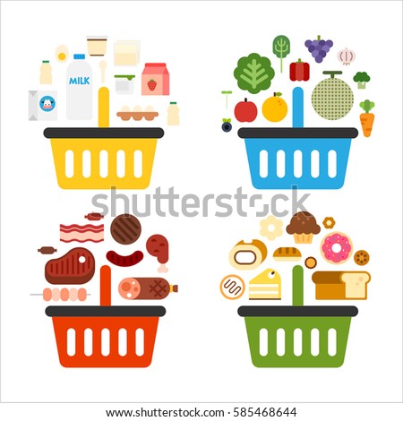 Shopping list by item food basket vector illustration flat design