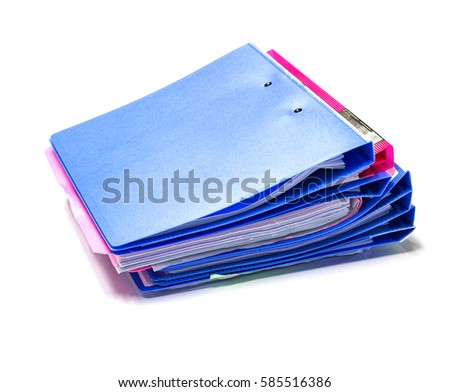 file folder and Stack of business report paper file  with white background. - isolated